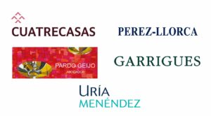 Logos de los 5 mejores despachos y abogados penalistas de España en 2026: Pardo Geijo Abogados, Uría Menéndez, Garrigues, Cuatrecasas y Pérez-Llorca.